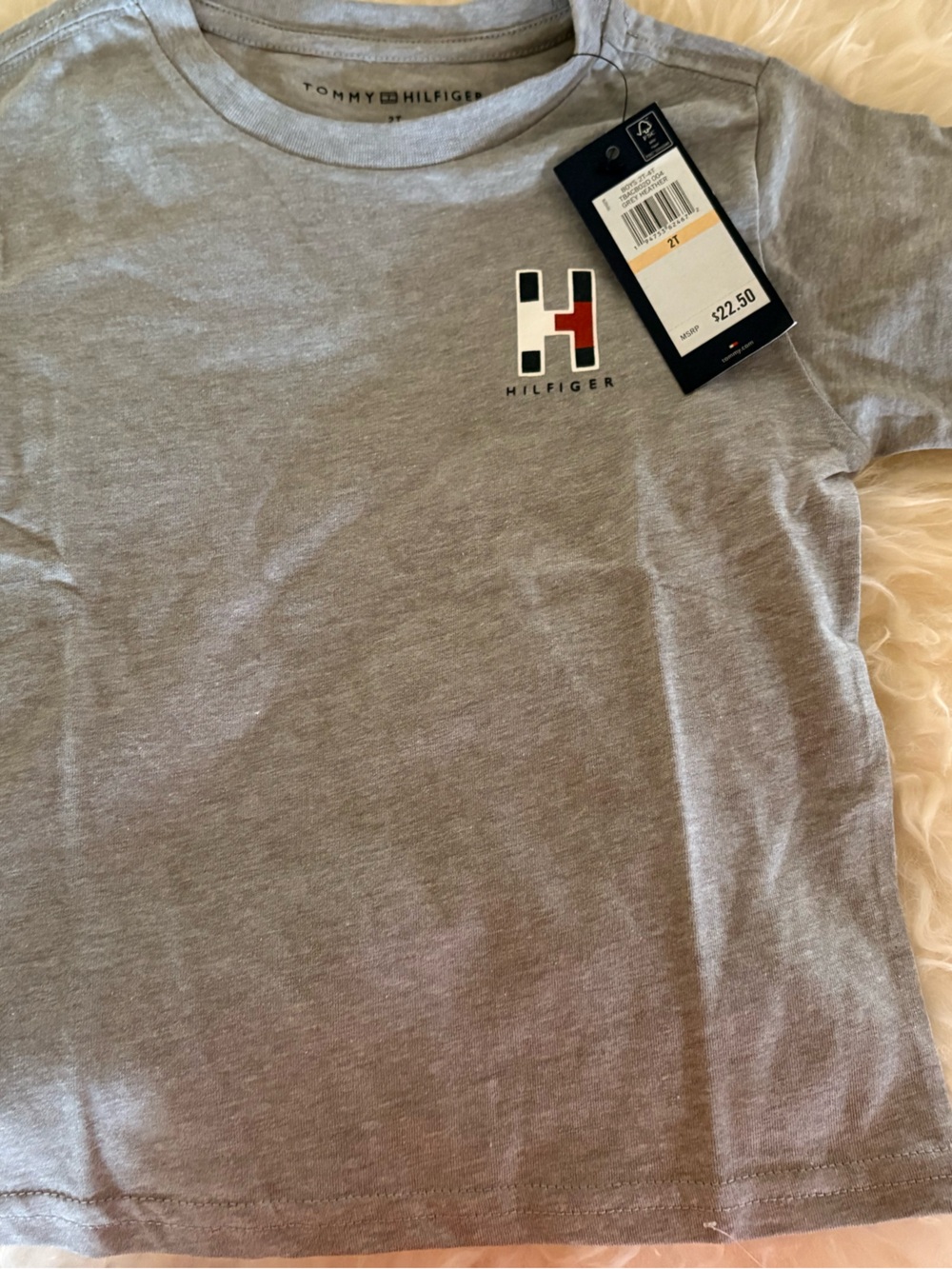 Tommy Hilfiger Gray Short Sleeve Logo Tee with Red & White Accent